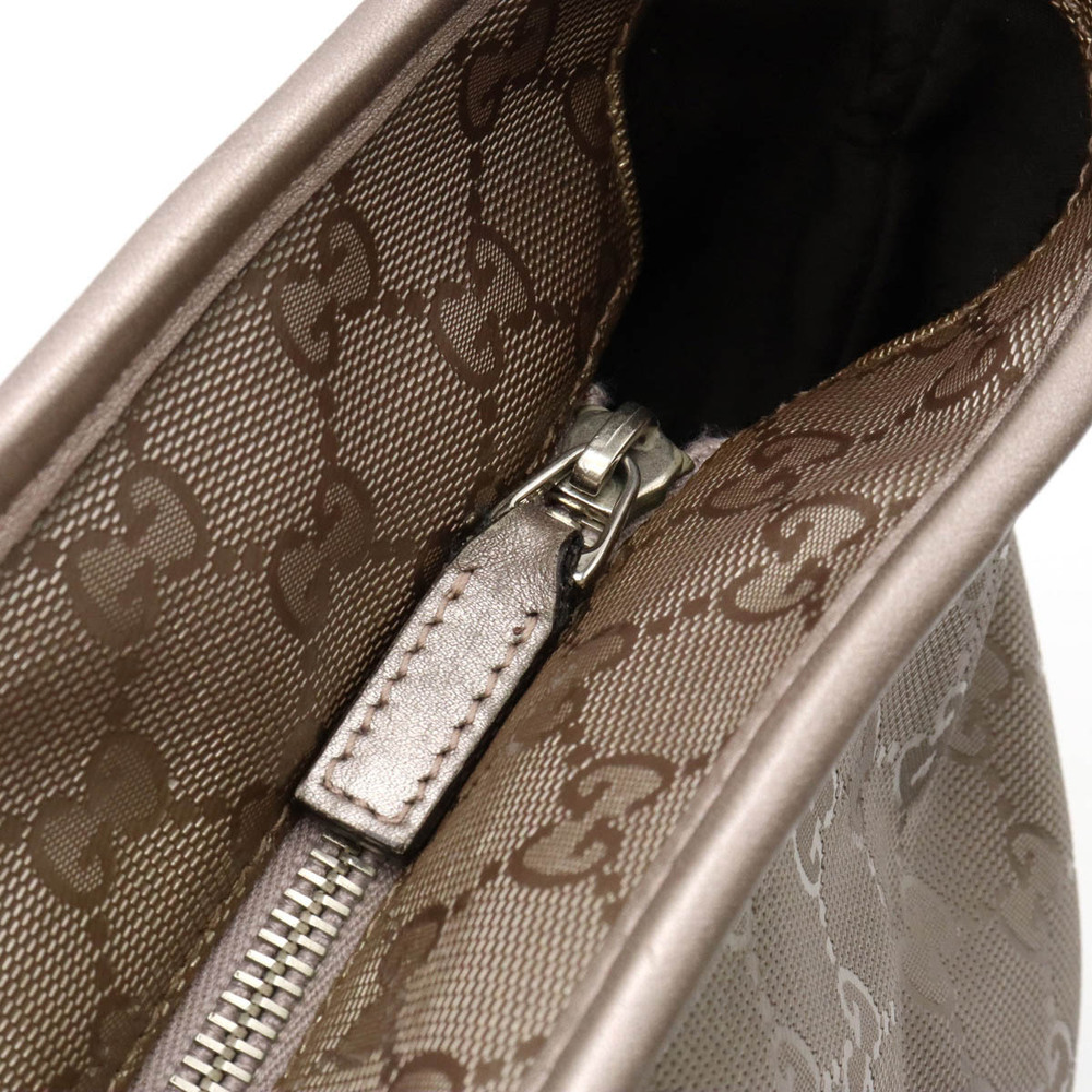 Gucci GG Imprime Tote Bag Shoulder Strap Metallic Leather Pink Silver - Picture 8 of 8